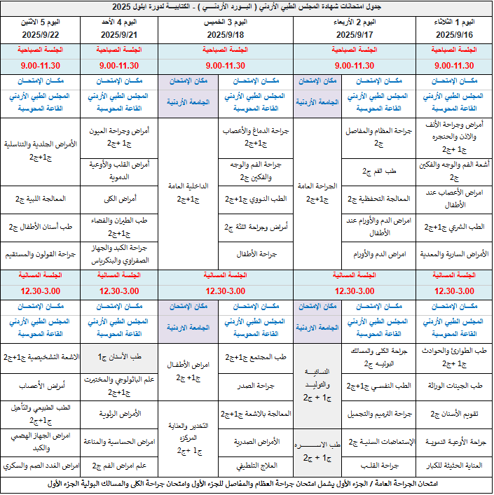 جدول دورة سبتمبر